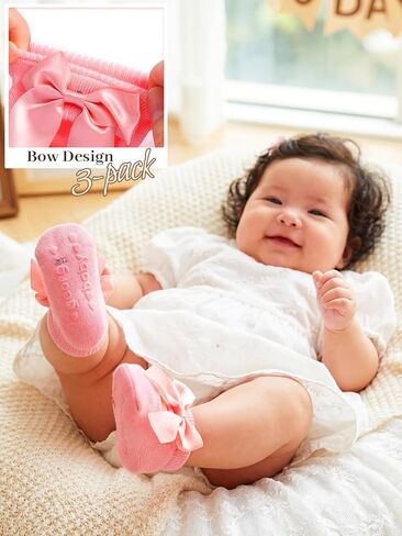 Urieo Baby Girls Socks Flower Non-Slip Grips Ankle Socks for Newborn Infants in Saudi Arabia