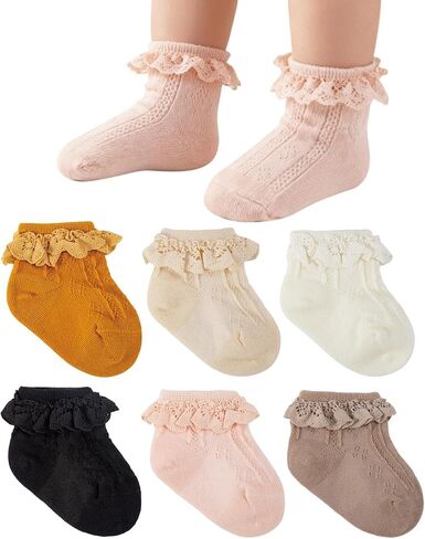 6 Pairs Baby Girl Ruffle Socks Soft Cotton Ankle Crew Socks for Infant to Toddler 6M-5T Multi Color Pack in Saudi Arabia