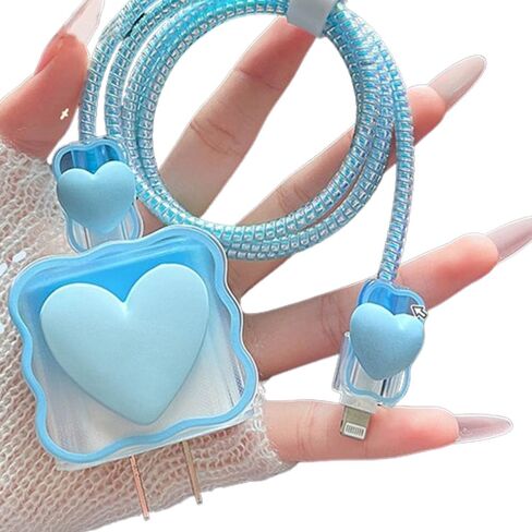 Waves Blue Heart Shape DIY 18W 20W Data Cable USB Charger Protector Line Earphone Wire Saver Charger Protector Compatible with iPhone XR/7/8/11/12/13/14/15Pro Max (Blue Love) in Saudi Arabia