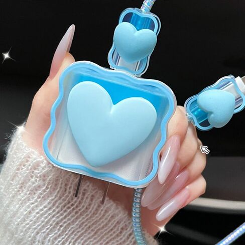 Waves Blue Heart Shape DIY 18W 20W Data Cable USB Charger Protector Line Earphone Wire Saver Charger Protector Compatible with iPhone XR/7/8/11/12/13/14/15Pro Max (Blue Love) in Saudi Arabia