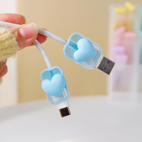 Waves Blue Heart Shape DIY 18W 20W Data Cable USB Charger Protector Line Earphone Wire Saver Charger Protector Compatible with iPhone XR/7/8/11/12/13/14/15Pro Max (Blue Love) in Saudi Arabia