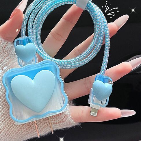 Waves Blue Heart Shape DIY 18W 20W Data Cable USB Charger Protector Line Earphone Wire Saver Charger Protector Compatible with iPhone XR/7/8/11/12/13/14/15Pro Max (Blue Love) in Saudi Arabia