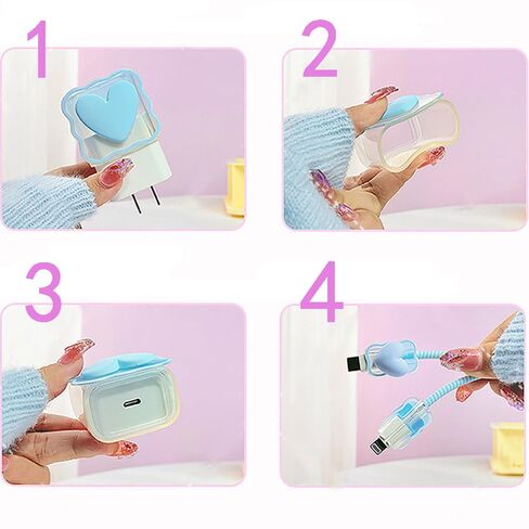 Waves Blue Heart Shape DIY 18W 20W Data Cable USB Charger Protector Line Earphone Wire Saver Charger Protector Compatible with iPhone XR/7/8/11/12/13/14/15Pro Max (Blue Love) in Saudi Arabia