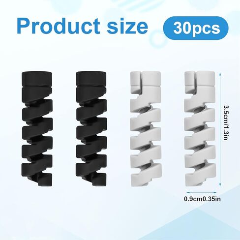 30pcs Charger Cable Saver Protectors, Silicone Cord Saver Flexible Cable Wire Protector Spiral Cable Protector Sleeve for Phones Laptops Data Cables (Black, Gray) in Saudi Arabia