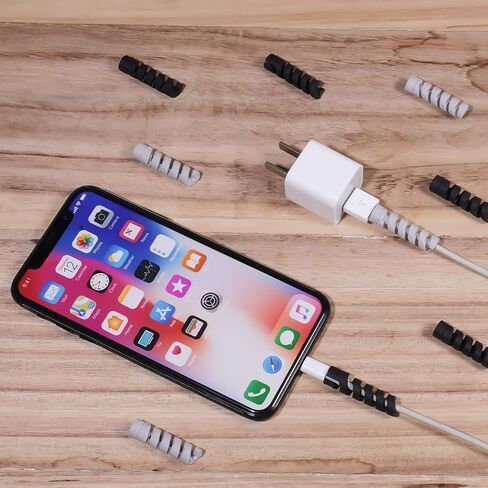 30pcs Charger Cable Saver Protectors, Silicone Cord Saver Flexible Cable Wire Protector Spiral Cable Protector Sleeve for Phones Laptops Data Cables (Black, Gray) in Saudi Arabia