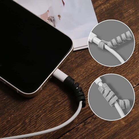 30pcs Charger Cable Saver Protectors, Silicone Cord Saver Flexible Cable Wire Protector Spiral Cable Protector Sleeve for Phones Laptops Data Cables (Black, Gray) in Saudi Arabia