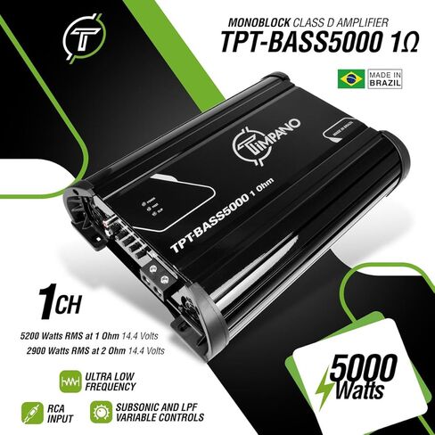 Timpano 5000 Watts Mono Subwoofer مضخم صوت السيارة TPT-BASS5000 1 أوم - 12 فولت 5K Monoblock Class D Car Amp، كروس مدمج وتعزيز الجهير مع مراوح ذكية in Kuwait