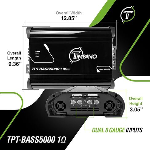 Timpano 5000 Watts Mono Subwoofer مضخم صوت السيارة TPT-BASS5000 1 أوم - 12 فولت 5K Monoblock Class D Car Amp، كروس مدمج وتعزيز الجهير مع مراوح ذكية in Kuwait
