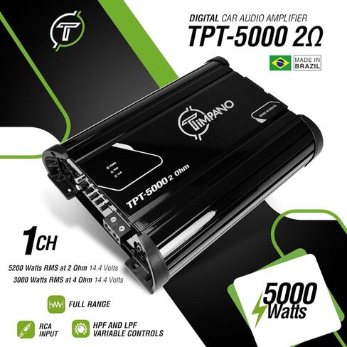 Timpano TPT-5000 2 Ohm مضخم صوت كامل النطاق - 5000 واط RMS فئة D 1 قناة أمبير مدمجة لتركيب صوت PRO Audio Midbass، ومكبرات الصوت متوسطة المدى على أنظمة صوت السيارة in Saudi Arabia
