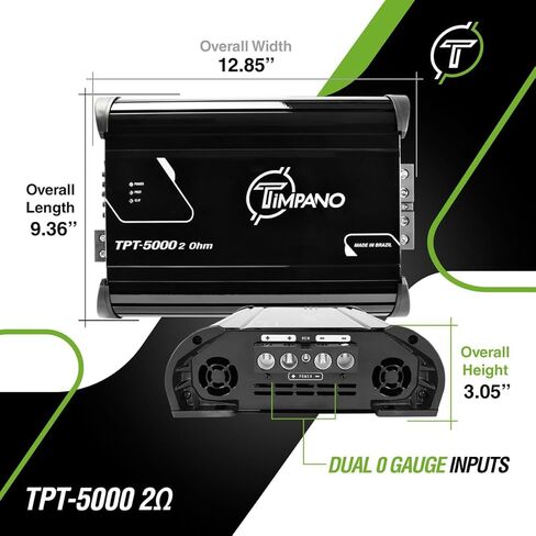 Timpano TPT-5000 2 Ohm مضخم صوت كامل النطاق - 5000 واط RMS فئة D 1 قناة أمبير مدمجة لتركيب صوت PRO Audio Midbass، ومكبرات الصوت متوسطة المدى على أنظمة صوت السيارة in Saudi Arabia