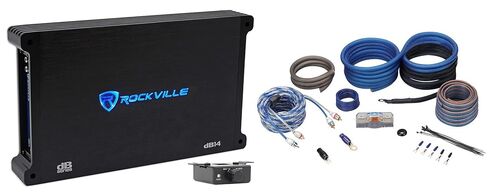 حزمة Rockville dB14: 4000 واط الذروة / 1000 واط RMS Mono 2 أوم مضخم صوت السيارة، RWK4CU 4 AWG 100 بالمائة طقم أسلاك تركيب أمبير نحاسي OFC لمضخم صوت السيارة وأنظمة الاستريو، عنصرين in Saudi Arabia