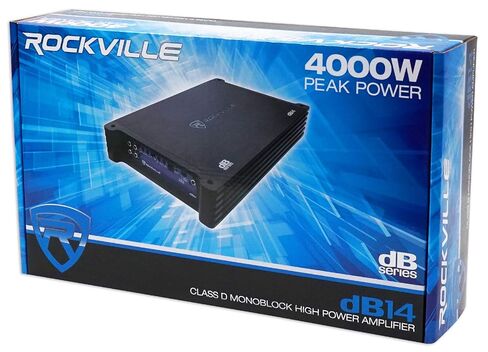حزمة Rockville dB14: 4000 واط الذروة / 1000 واط RMS Mono 2 أوم مضخم صوت السيارة، RWK4CU 4 AWG 100 بالمائة طقم أسلاك تركيب أمبير نحاسي OFC لمضخم صوت السيارة وأنظمة الاستريو، عنصرين in Saudi Arabia