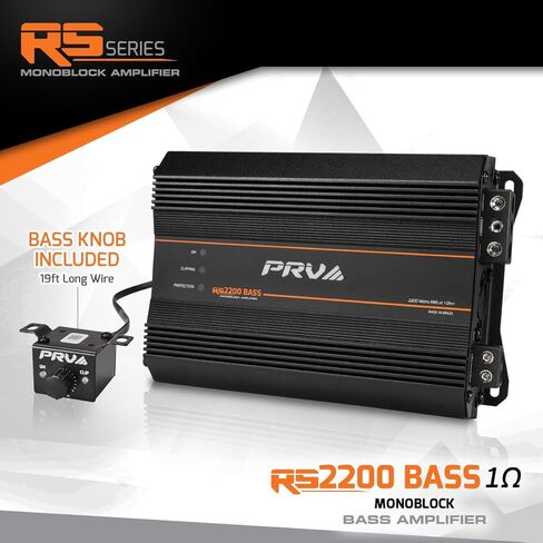 PRV Audio 2200 Watts Monoblock Class D Subwoofer Amplifier RS2200 BASS 1 Ohm – 12 Volts Car Amp, Built-in Crossover, Bass Boost, Smart Fans with Remote Sub Level Control Bass Knob Included in Saudi Arabia