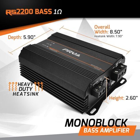 PRV Audio 2200 Watts Monoblock Class D Subwoofer Amplifier RS2200 BASS 1 Ohm – 12 Volts Car Amp, Built-in Crossover, Bass Boost, Smart Fans with Remote Sub Level Control Bass Knob Included in Saudi Arabia