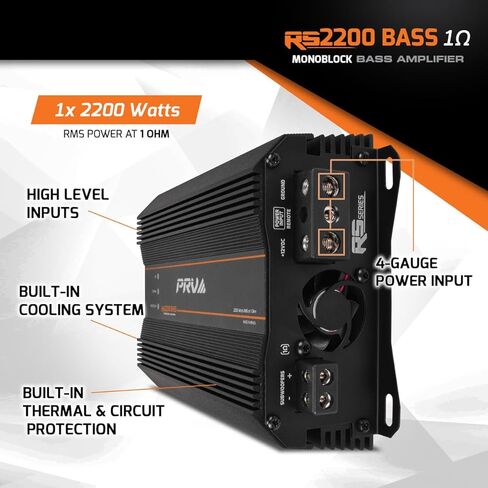 PRV Audio 2200 Watts Monoblock Class D Subwoofer Amplifier RS2200 BASS 1 Ohm – 12 Volts Car Amp, Built-in Crossover, Bass Boost, Smart Fans with Remote Sub Level Control Bass Knob Included in Saudi Arabia