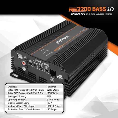 PRV Audio 2200 Watts Monoblock Class D Subwoofer Amplifier RS2200 BASS 1 Ohm – 12 Volts Car Amp, Built-in Crossover, Bass Boost, Smart Fans with Remote Sub Level Control Bass Knob Included in Saudi Arabia