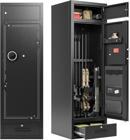 10-12 Gun Safes, Gun Safe for Rifles and Pistols Safe for Home, Quick & Easy Access Gun Cabinets for Rifle and Handgun with LED Light & Drawer, Electronic Lock in Kuwait