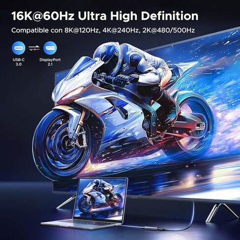 UGREEN 16K@60Hz USB C to DisplayPort 2.1 Adapter 8K@120Hz 48-bit Color Depth 80Gbps Thunderbolt 5/4 to Display Port Compatible with iPhone 17 ProMax, MacBook Pro/Air/Mini, iPad, Galaxy, Steam Deck in Saudi Arabia