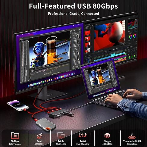 نقل بيانات عالي السرعة 80 جيجابت في الثانية لكابل Thunderbolt 5 6.6FT أحمر، عرض نطاق فيديو 120 جيجابت في الثانية [مزدوج 8K أو ثلاثي 4K]، شحن 240 واط، كابل شاشة USB C لأجهزة MacBook، iPhone 17، iPad، SSD، الشاشة in Saudi Arabia