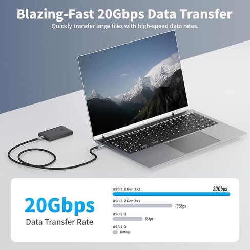 usbc to usbc Data Cable 3.3FT Compatible with Thunderbolt 4/3,Type c to Type c,USBC 3.2 Monitor Cable Support 20Gbps 240W PD Fast Charging Cord, 4K@120Hz for eGPU, Monitor,ssd in Saudi Arabia