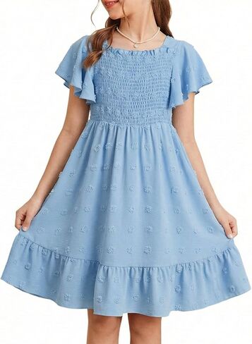 Girls Summer Dress Tween Short Sleeve Polka Dot Teen Girl Party Dress Size 6-15 Years in Saudi Arabia
