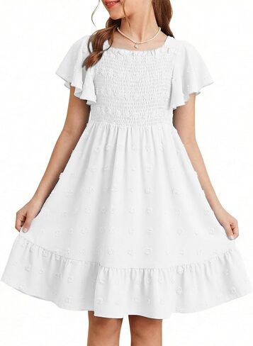 Girls Summer Dress Tween Short Sleeve Polka Dot Teen Girl Party Dress Size 6-15 Years in Saudi Arabia