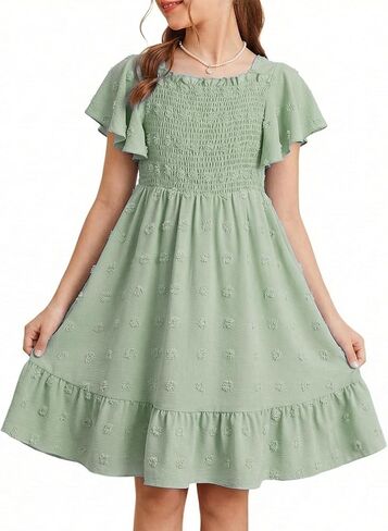 Girls Summer Dress Tween Short Sleeve Polka Dot Teen Girl Party Dress Size 6-15 Years in Saudi Arabia