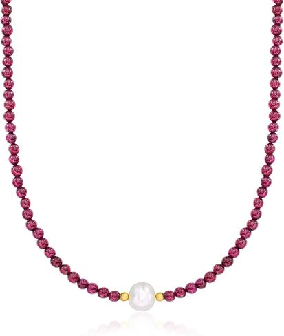 Ross-Simons 8.5-9.5mm Cultured Pearl and 55.00 ct. t.w. Garnet Bead Necklace With 18kt Gold Over Sterling in Saudi Arabia