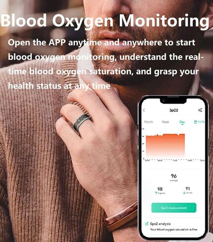 Smart Ring for Men Smart Ring Women Heart Rate Monitor Sleep Tracker Health Ring Fitness Tracker Gesture Control GPS Pedometer Calories Step Counter IP68 Waterproof Compatible with iOS Android Phones in Saudi Arabia