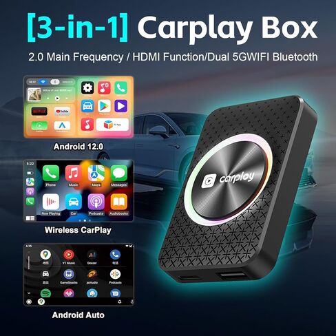 صندوق سحري لمحول CarPlay اللاسلكي، دفق Netflix YouTube TikTok HDMI مخرج ثنائي النطاق واي فاي 4K دعم فيديو متوافق مع OEM السلكي CarPlay وAndroid Auto (ذاكرة وصول عشوائي سعتها 4 جيجابايت + ذاكرة تخزين داخلية 32 جيجابايت) in Kuwait