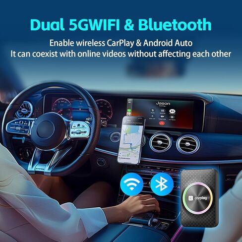 صندوق سحري لمحول CarPlay اللاسلكي، دفق Netflix YouTube TikTok HDMI مخرج ثنائي النطاق واي فاي 4K دعم فيديو متوافق مع OEM السلكي CarPlay وAndroid Auto (ذاكرة وصول عشوائي سعتها 4 جيجابايت + ذاكرة تخزين داخلية 32 جيجابايت) in Kuwait