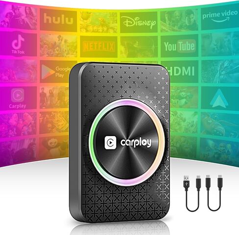 صندوق سحري لمحول CarPlay اللاسلكي، دفق Netflix YouTube TikTok HDMI مخرج ثنائي النطاق واي فاي 4K دعم فيديو متوافق مع OEM السلكي CarPlay وAndroid Auto (ذاكرة وصول عشوائي سعتها 4 جيجابايت + ذاكرة تخزين داخلية 32 جيجابايت) in Kuwait