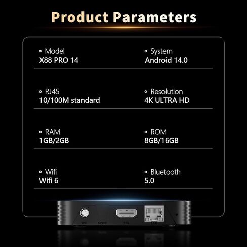 Android Box 14.0، 2GB RAM 16GB ROM رباعي النواة 64 بت RK3518 Cortex-A53، 10/100M Ethernet، 8K يدعم 2.4G/5.0 جيجا هرتز Dual WiFi BT 5.0 USB 2.0 3.0 in Kuwait