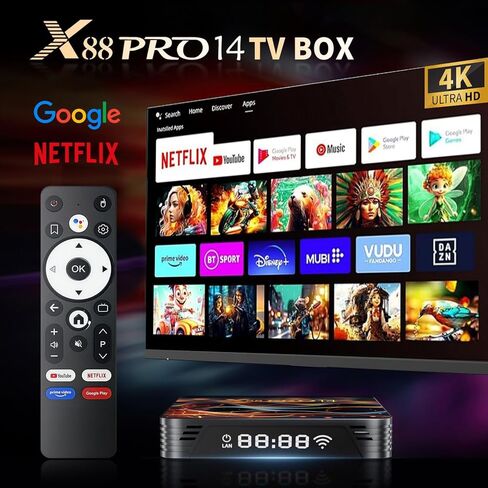 Android Box 14.0، 2GB RAM 16GB ROM رباعي النواة 64 بت RK3518 Cortex-A53، 10/100M Ethernet، 8K يدعم 2.4G/5.0 جيجا هرتز Dual WiFi BT 5.0 USB 2.0 3.0 in Kuwait