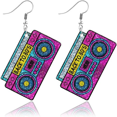 Nanafast 80s Earrings for Women Retro 90s Neon Acrylic Earrings Vintage Cassette Tape Style Jewelry 70s 80s 90s Outfits & Party Accessories for Women in Saudi Arabia