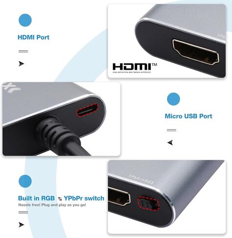محول BITFUNX PS2/PS1/PS One HDMI™ - مدمج في RGB لمفتاح المكونات، يدعم RGB/Component إلى 1080P HDMI™، محول ألعاب الفيديو التوصيل والتشغيل بدون تأخير، محول HD لأي تلفزيون عالي الدقة in Kuwait