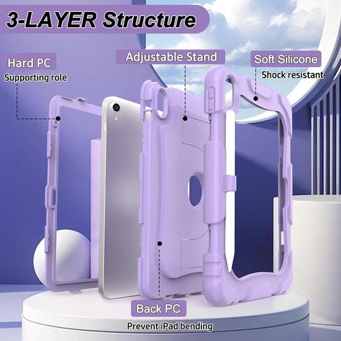 حافظة CCMAO لجهاز iPad A16 الجيل الحادي عشر (2025) 11 بوصة / الجيل العاشر (2022) 10.9 بوصة، مع مسند أكبر وحامل أقلام رصاص، حافظة حماية متينة شديدة التحمل مضادة للصدمات، أرجواني in Kuwait