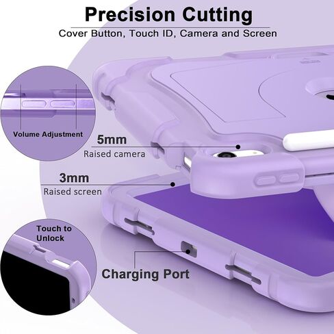 حافظة CCMAO لجهاز iPad A16 الجيل الحادي عشر (2025) 11 بوصة / الجيل العاشر (2022) 10.9 بوصة، مع مسند أكبر وحامل أقلام رصاص، حافظة حماية متينة شديدة التحمل مضادة للصدمات، أرجواني in Kuwait