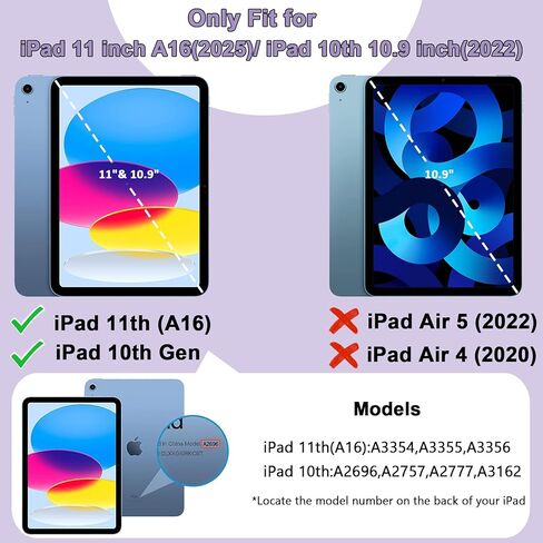 حافظة CCMAO لجهاز iPad A16 الجيل الحادي عشر (2025) 11 بوصة / الجيل العاشر (2022) 10.9 بوصة، مع مسند أكبر وحامل أقلام رصاص، حافظة حماية متينة شديدة التحمل مضادة للصدمات، أرجواني in Kuwait