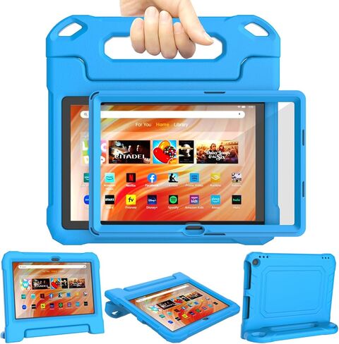 حافظة كمبيوتر لوحي Fire HD 10 & Fire HD 10 Plus للأطفال (الجيل 13/11، إصدار 2023/2021)، حافظة DJ&RPPQ خفيفة الوزن مضادة للصدمات مع واقي شاشة مدمج مع حامل بمقبض، لا تناسب iPad Samsung - أزرق in Kuwait