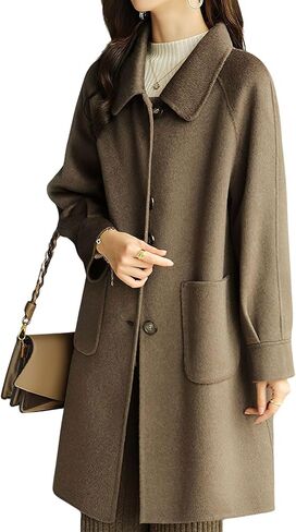 ebossy Women's Winter Warm Lapel Single Breasted Wool Peacoat 2025 Long Woolen Overcoat with Pockets in Saudi Arabia