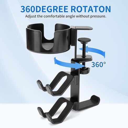 3 في 1 حامل أكواب مكتبي حامل تحكم حامل سماعة الرأس 360 درجة مشبك دوار جبل حامل مكتبي سعة 20 رطل لمفتاح Xbox PS4 PS5 in Saudi Arabia