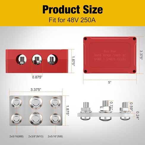 كتلة توزيع الطاقة 500A Bus Bar مع 2X 3/8 "(M10) + 4X 5/16"(M8) ترصيع، 48V DC السيارات الثقيلة البطارية البحرية محطة كتلة مع غطاء in Kuwait