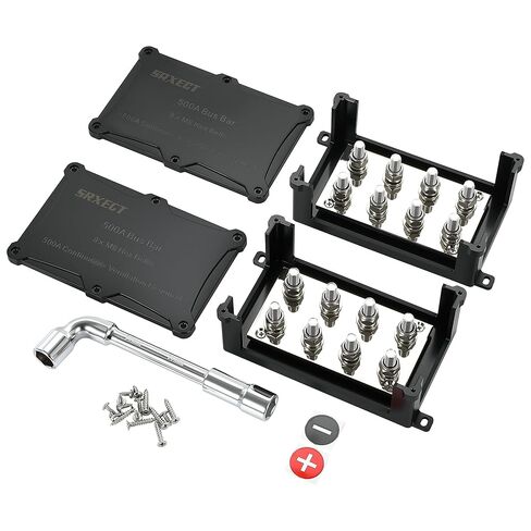 500A النحاس حافلة بار 2PCS 12V كتلة توزيع الطاقة الأرضية 8 * 5/16 ″ ترصيع البطارية محطة كتلة للسيارة الصوت قارب السيارات الأسلاك الشمسية (NEG & POS) in Kuwait