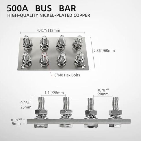 500A النحاس حافلة بار 2PCS 12V كتلة توزيع الطاقة الأرضية 8 * 5/16 ″ ترصيع البطارية محطة كتلة للسيارة الصوت قارب السيارات الأسلاك الشمسية (NEG & POS) in Kuwait