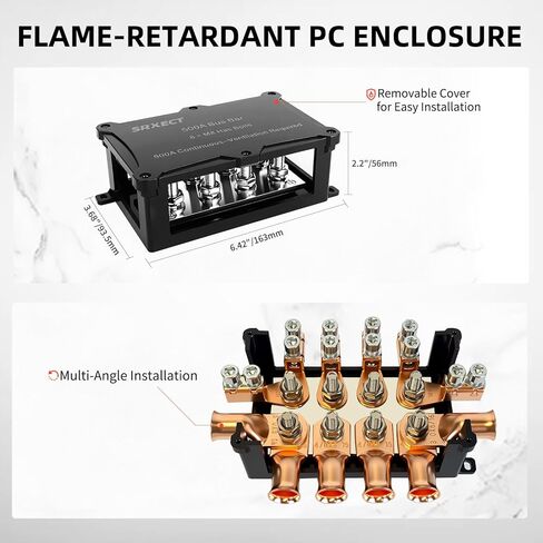 500A النحاس حافلة بار 2PCS 12V كتلة توزيع الطاقة الأرضية 8 * 5/16 ″ ترصيع البطارية محطة كتلة للسيارة الصوت قارب السيارات الأسلاك الشمسية (NEG & POS) in Kuwait