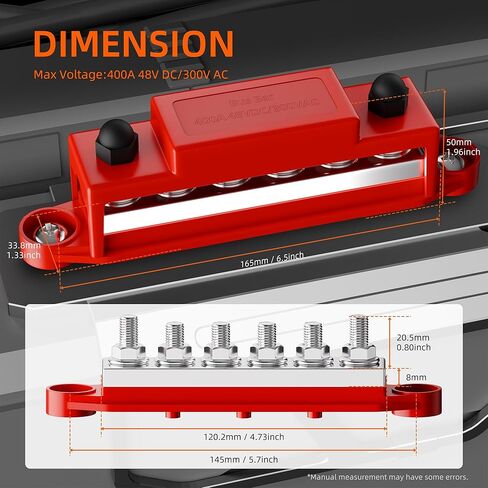 Joinfworld Heavy Duty 500A Bus Bar كتلة توزيع الطاقة المقاومة للماء مع 4 * 5/16 بوصة (M8) + 2 * 3/8 بوصة (M10) + شريط الحافلة 400A 12V كتلة توزيع الطاقة 6 × 5/16 بوصة (M8) ترصيع للسيارات والسيارات والقوارب والسول in Saudi Arabia