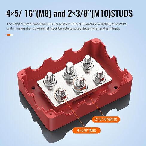 Joinfworld Heavy Duty 500A Bus Bar كتلة توزيع الطاقة المقاومة للماء مع 4 * 5/16 بوصة (M8) + 2 * 3/8 بوصة (M10) + شريط الحافلة 400A 12V كتلة توزيع الطاقة 6 × 5/16 بوصة (M8) ترصيع للسيارات والسيارات والقوارب والسول in Saudi Arabia