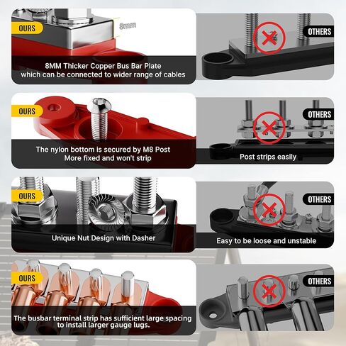 Joinfworld Heavy Duty 500A Bus Bar كتلة توزيع الطاقة المقاومة للماء مع 4 * 5/16 بوصة (M8) + 2 * 3/8 بوصة (M10) + شريط الحافلة 400A 12V كتلة توزيع الطاقة 6 × 5/16 بوصة (M8) ترصيع للسيارات والسيارات والقوارب والسول in Saudi Arabia