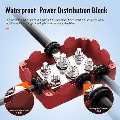 Joinfworld Heavy Duty 500A Bus Bar كتلة توزيع الطاقة المقاومة للماء مع 4 * 5/16 بوصة (M8) + 2 * 3/8 بوصة (M10) + شريط الحافلة 400A 12V كتلة توزيع الطاقة 6 × 5/16 بوصة (M8) ترصيع للسيارات والسيارات والقوارب والسول in Saudi Arabia